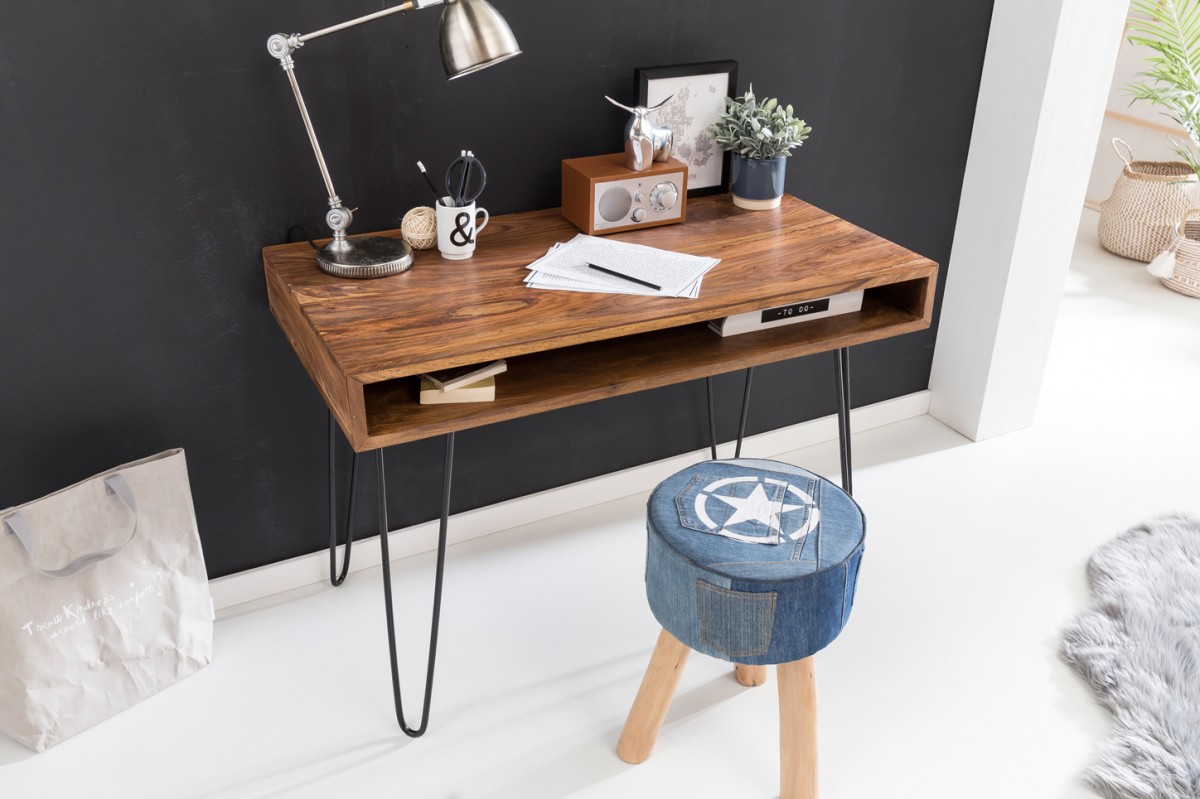 Wohnling Schreibtisch BAGLI Massivholz Braun 110 x 60 x 76 cm