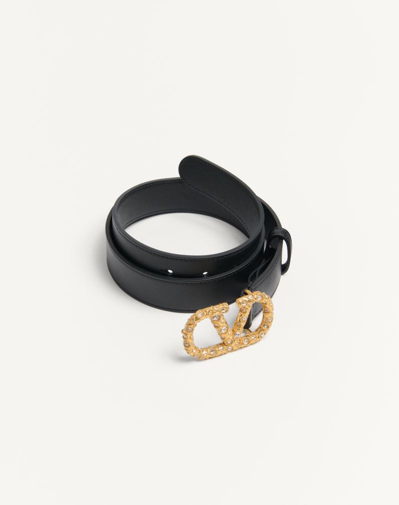VLogo Signature Bælte i Skinnende Kalveskind med Krystaller 30 mm