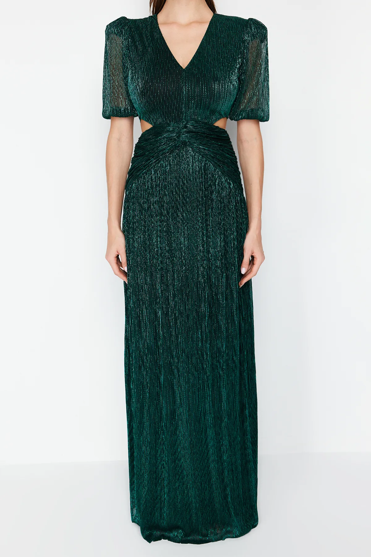 Trendyol Collection  Grünes, schlichtes, tailliertes Abendkleid und Abschlusskleid aus Strick