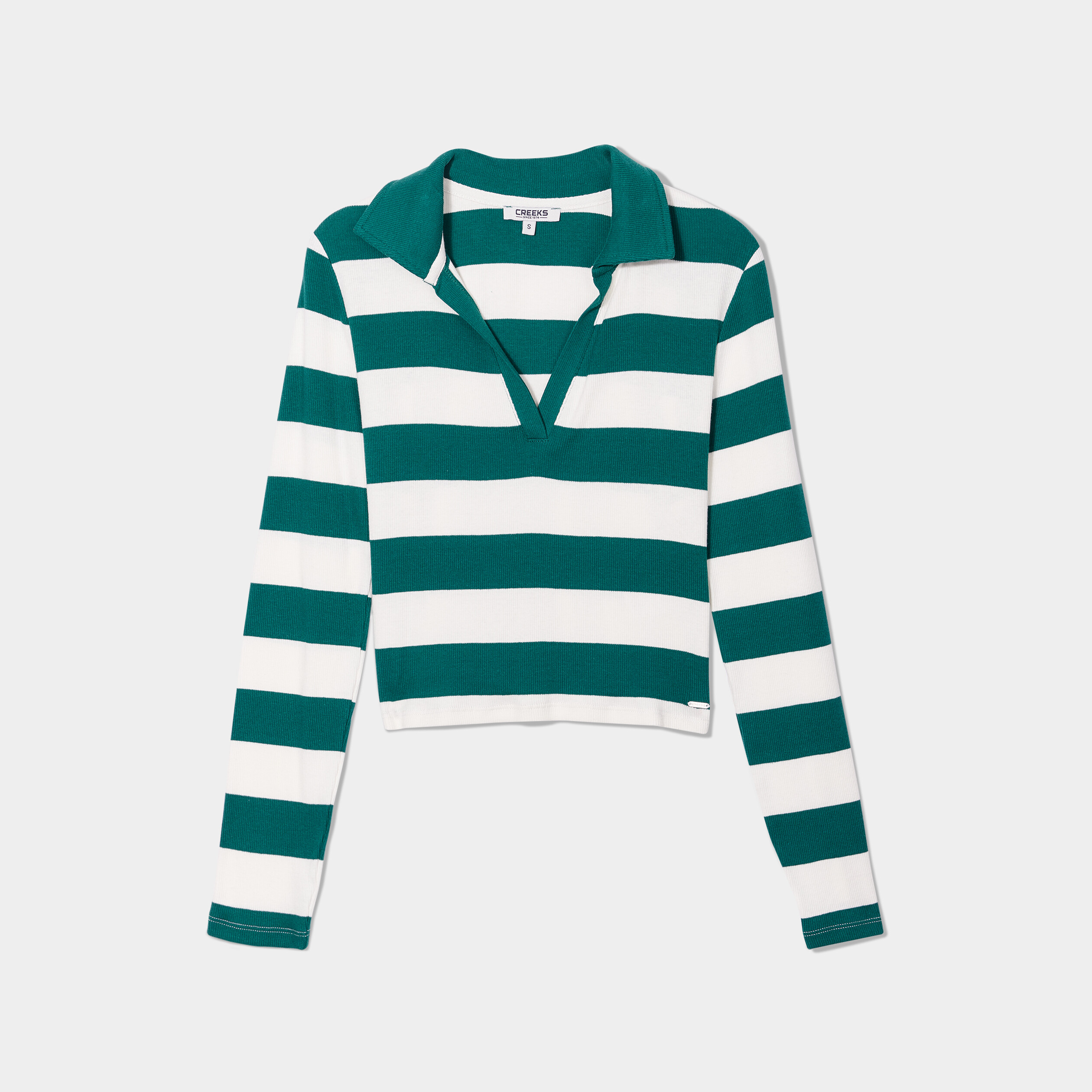 T-shirt court col polo côtelé Creeks vert foncé femme | La Halle