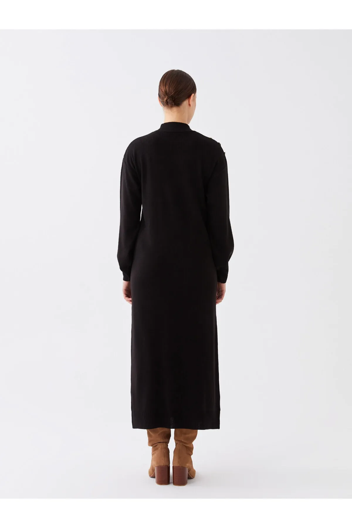 LC Waikiki  Gerades, langärmliges Damen-Strickkleid mit halbem Rollkragen