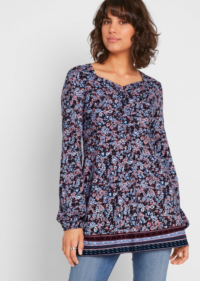 Shirt-Tunika mit Unterbrust-Teilungsnaht und Raffung vorne