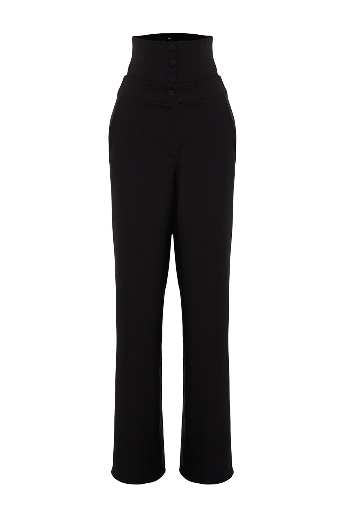 Trendyol Collection  Schwarze Hose mit gewebtem Korsett-Detail TPRSS23PL00033