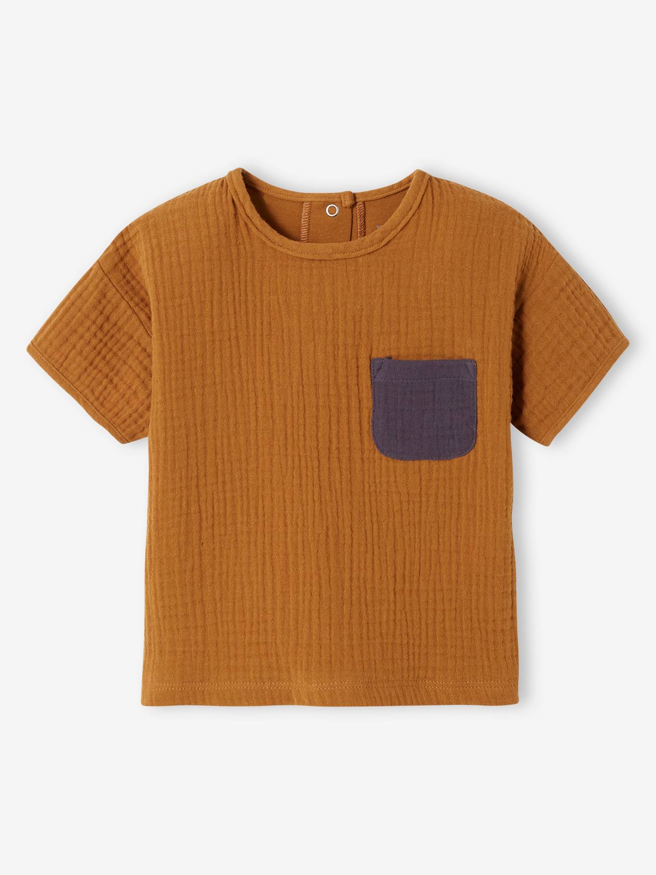 Vertbaudet Baby T-Shirt mit Materialmix - karamell