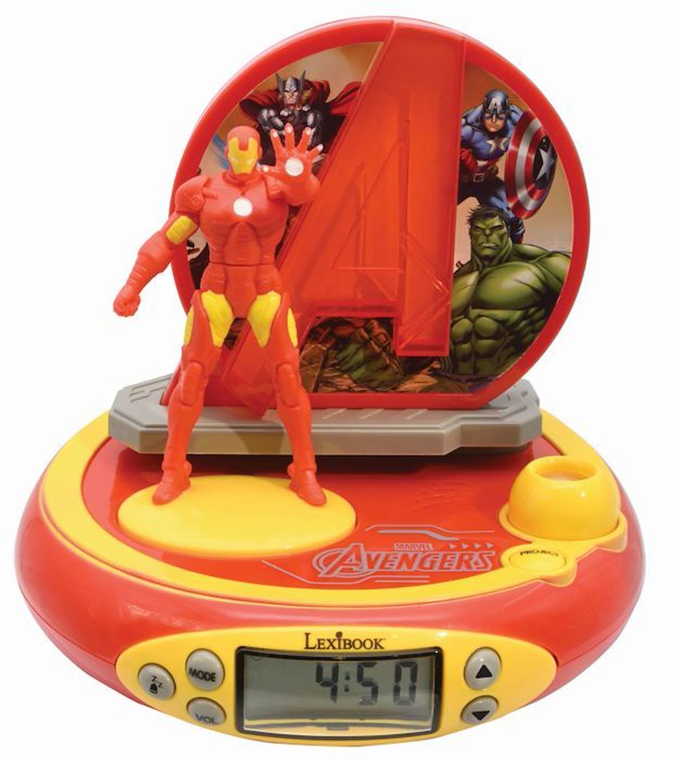 Réveil Projecteur Avengers avec Iron Man en 3D et des sons super-héros bleu
