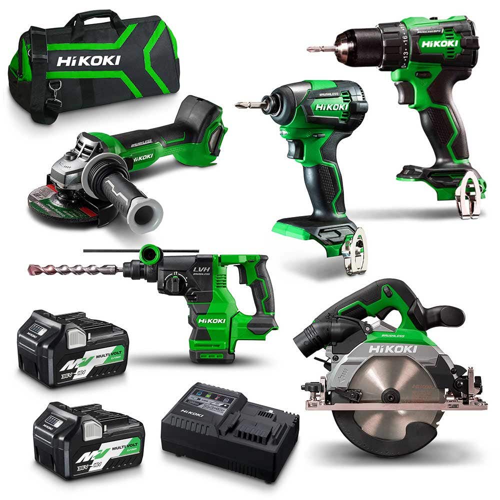 HiKOKI 18V Brushless 5 Piece 2 x 2.5/5.0Ah Combo Kit KC18D5P2(HRZ)