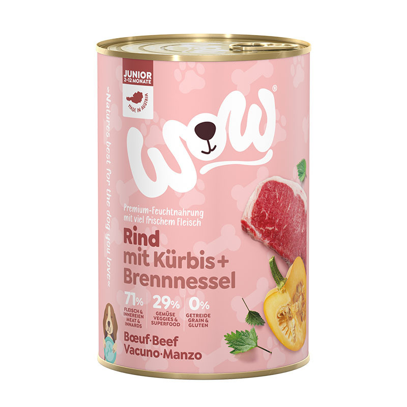 WOW Hundenassfutter WOW Junior 6x400g Rind mit Kürbis