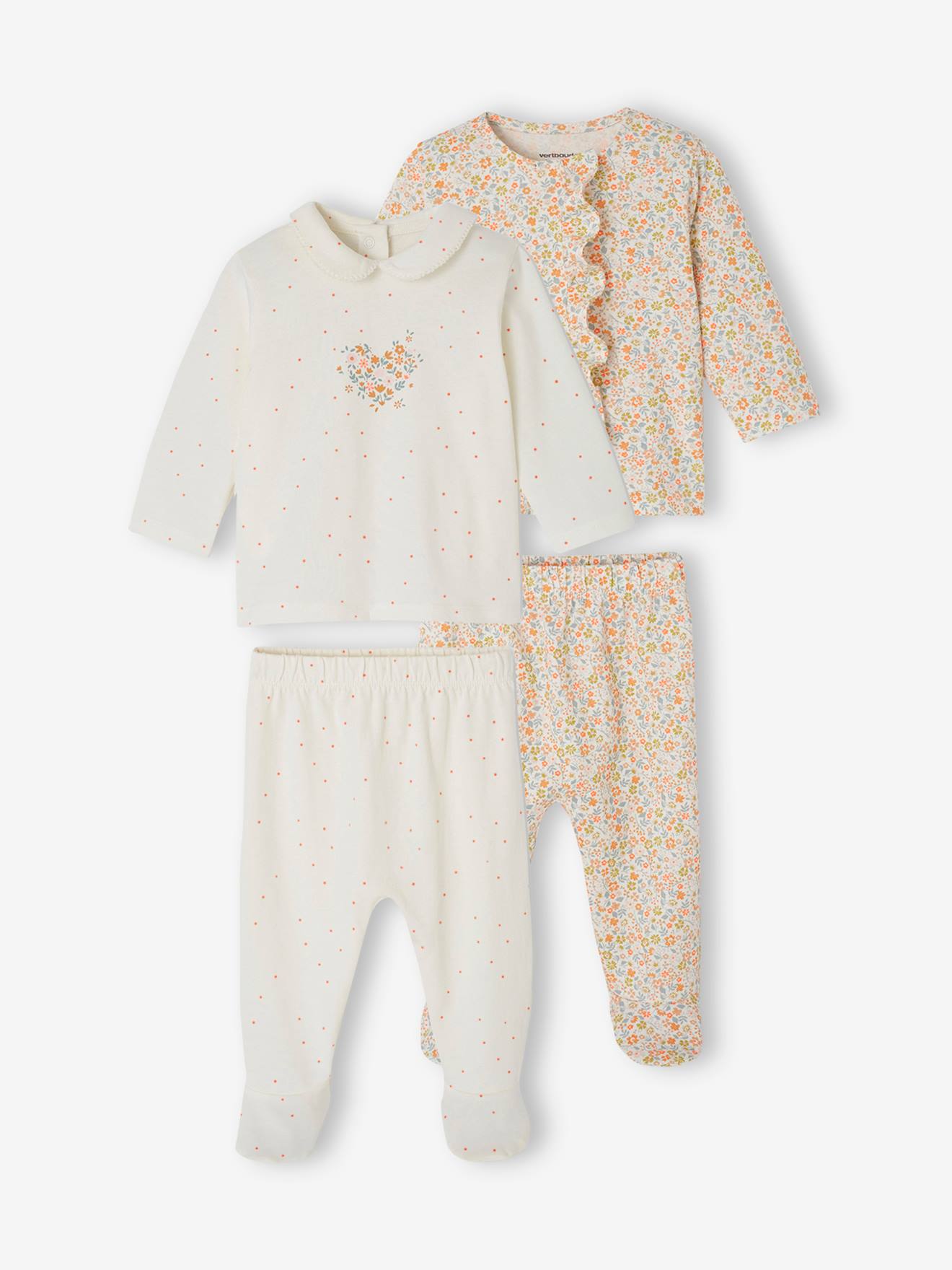 Vertbaudet 2er-Pack Baby Schlafanzüge Oeko-Tex - wollweiß