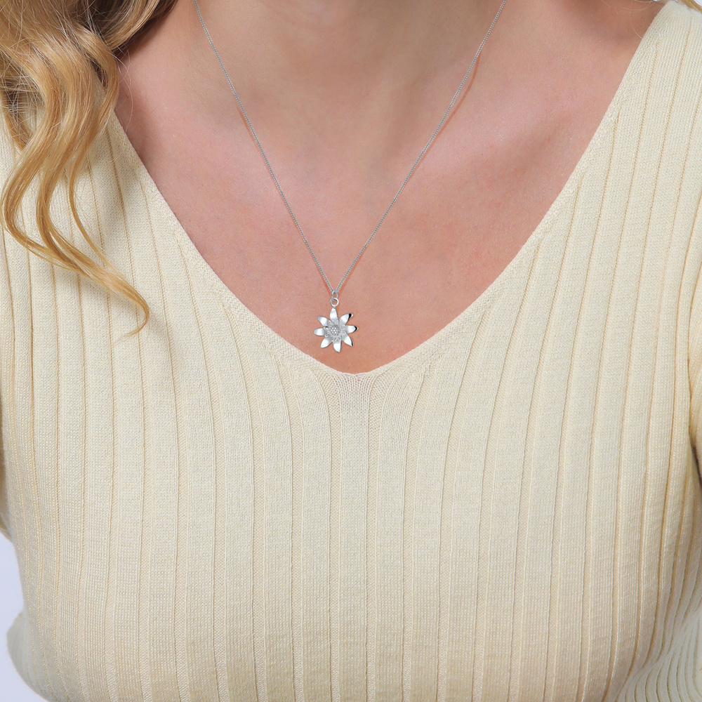 Elli Elli Collier Femmes Pendentif Édelweiss Costume Simple en Argent Sterling 925 Bijoux