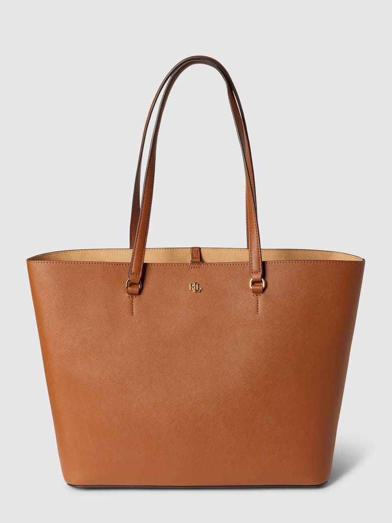 Shopper aus Leder mit Label-Detail in cognac