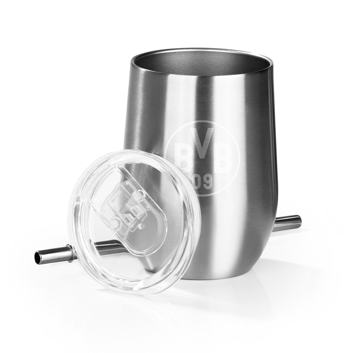 BVB Becher Edelstahl-Getränkebecher inkl. Trinkhalm - 350 ml