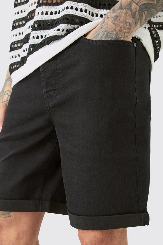 Tall schwarze Slim-Fit Jeansshorts
