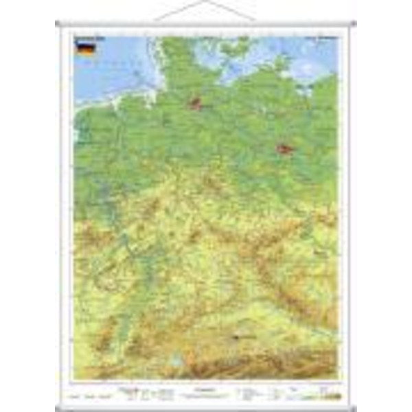 Deutschland, physisch 1 : 1 100 000. Wandkarte Kleinformat mit Metallstäben - Poster
