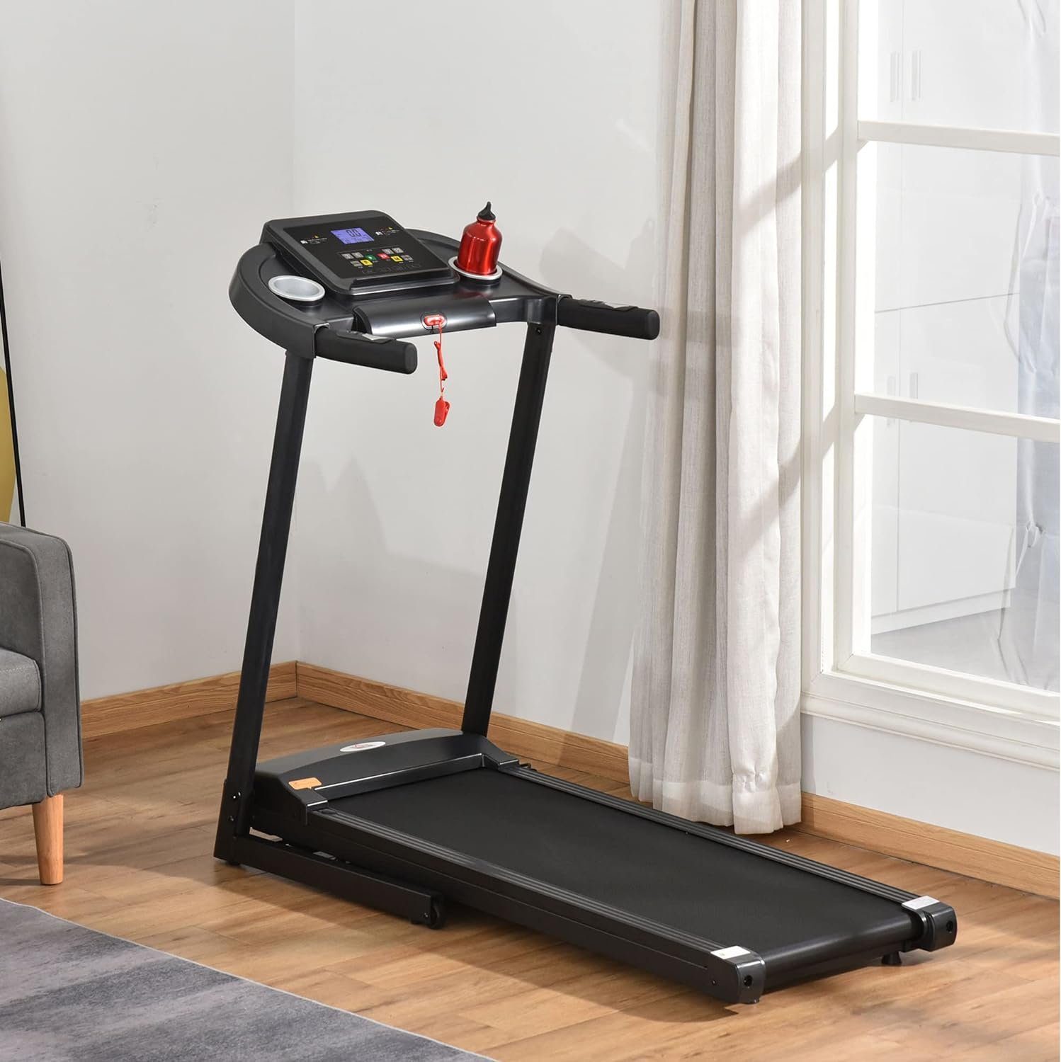 HOMCOM Laufband (Laufband Klappbar elektrisch 500W 1-12 km/h LED-Display Getränkehalter), sehr gut geeignet für Home Gym Indoor Fitness Schwarz 134 x 60 x 118cm