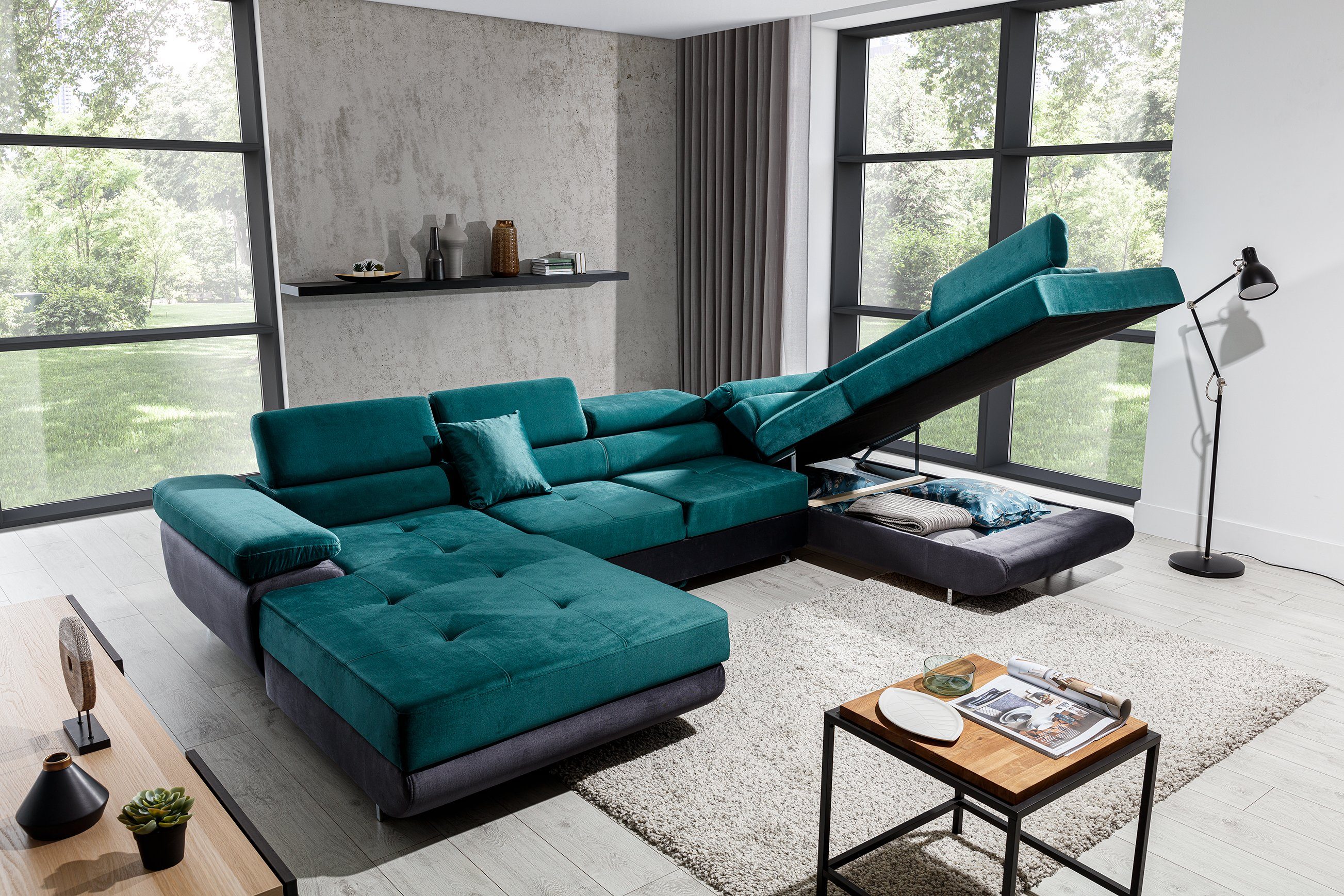 Best for Home Ecksofa Rodrigo, mit Bettfunktion, Bettkasten und verstellbaren Kopfstützen