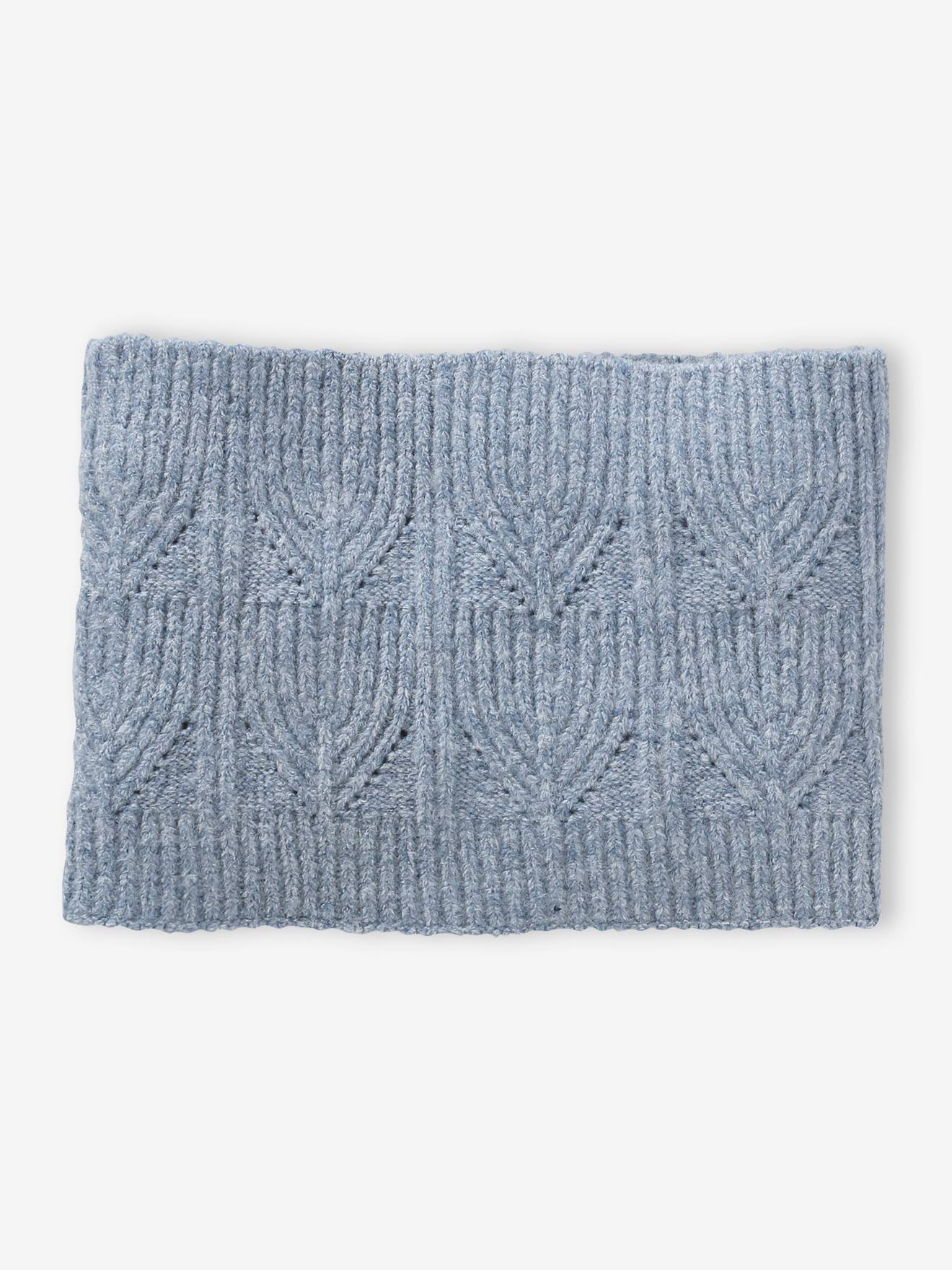 Ensemble bonnet + snood + moufles en maille torsadée mousseuse rose