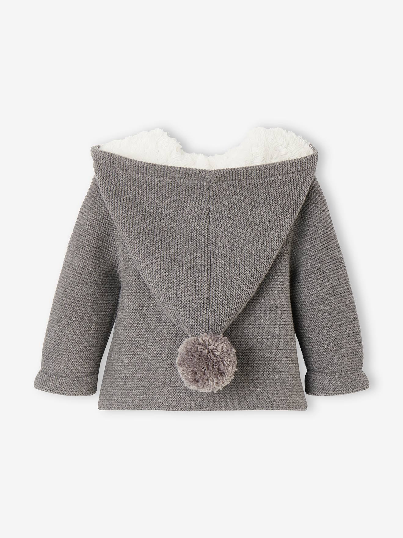 Cardigan avec capuche doublée fausse fourrure bébé rose pale