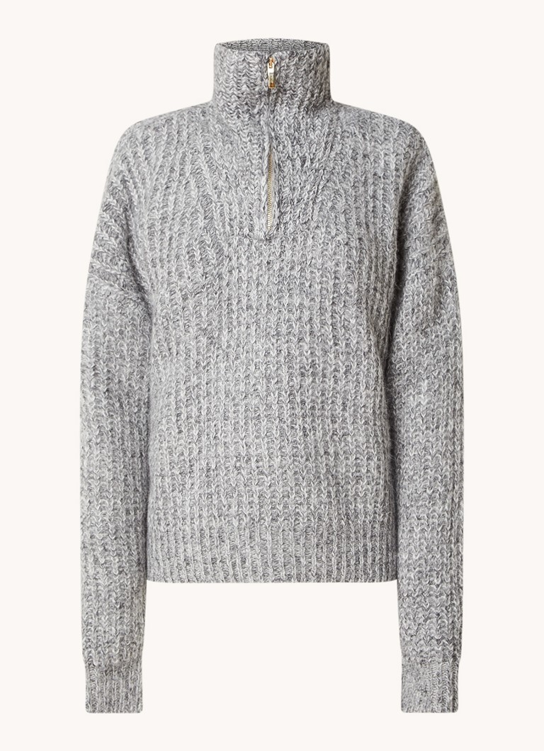 ba&sh Baltain chunky knitted sweater in alpaca wool blend with half zipper