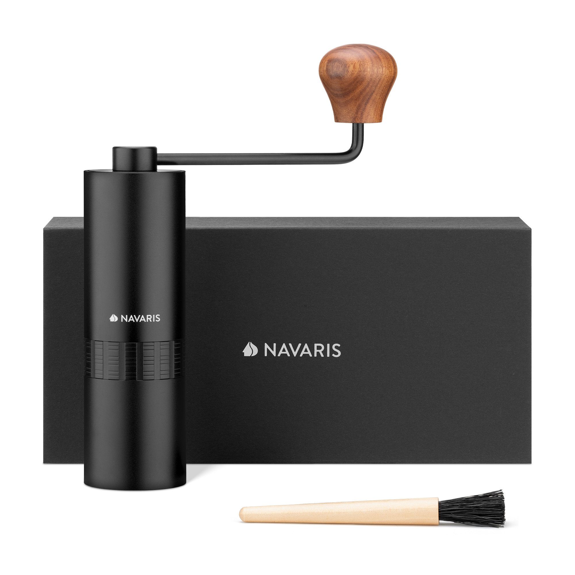 Navaris Kaffeemühle Manuelle Kaffeemühle mit Edelstahlmahlwerk, 12 Mahlgrade