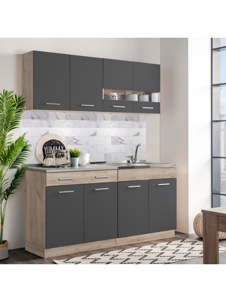 Homestyle4u Küchenzeile 80x207x60 in Grau günstig kaufen onesize