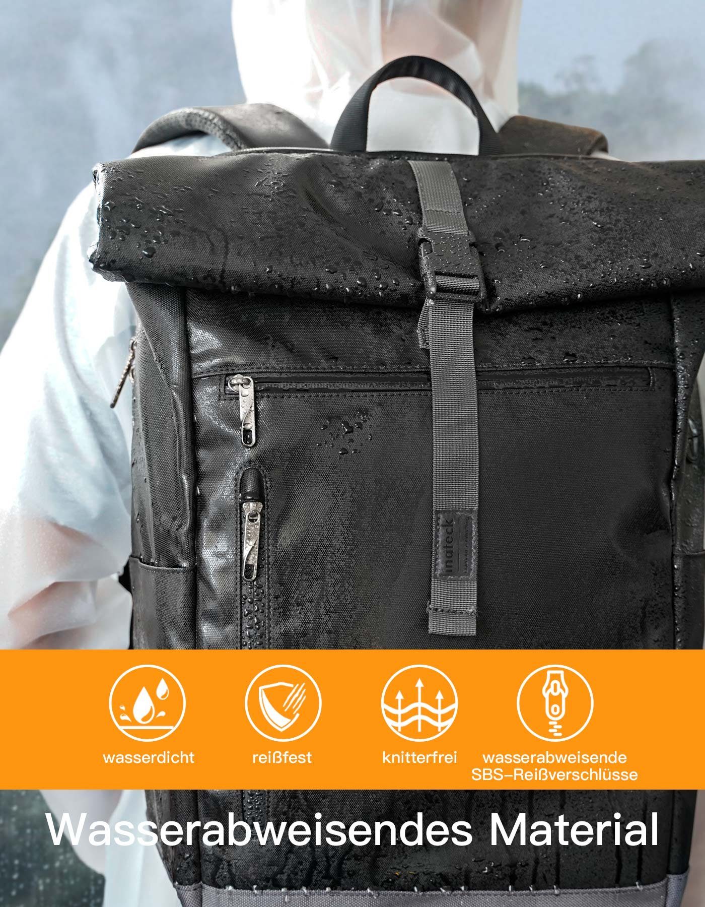 Inateck Laptoprucksack RollTop Rucksack Herren Damen 25L-30L Schulrucksack