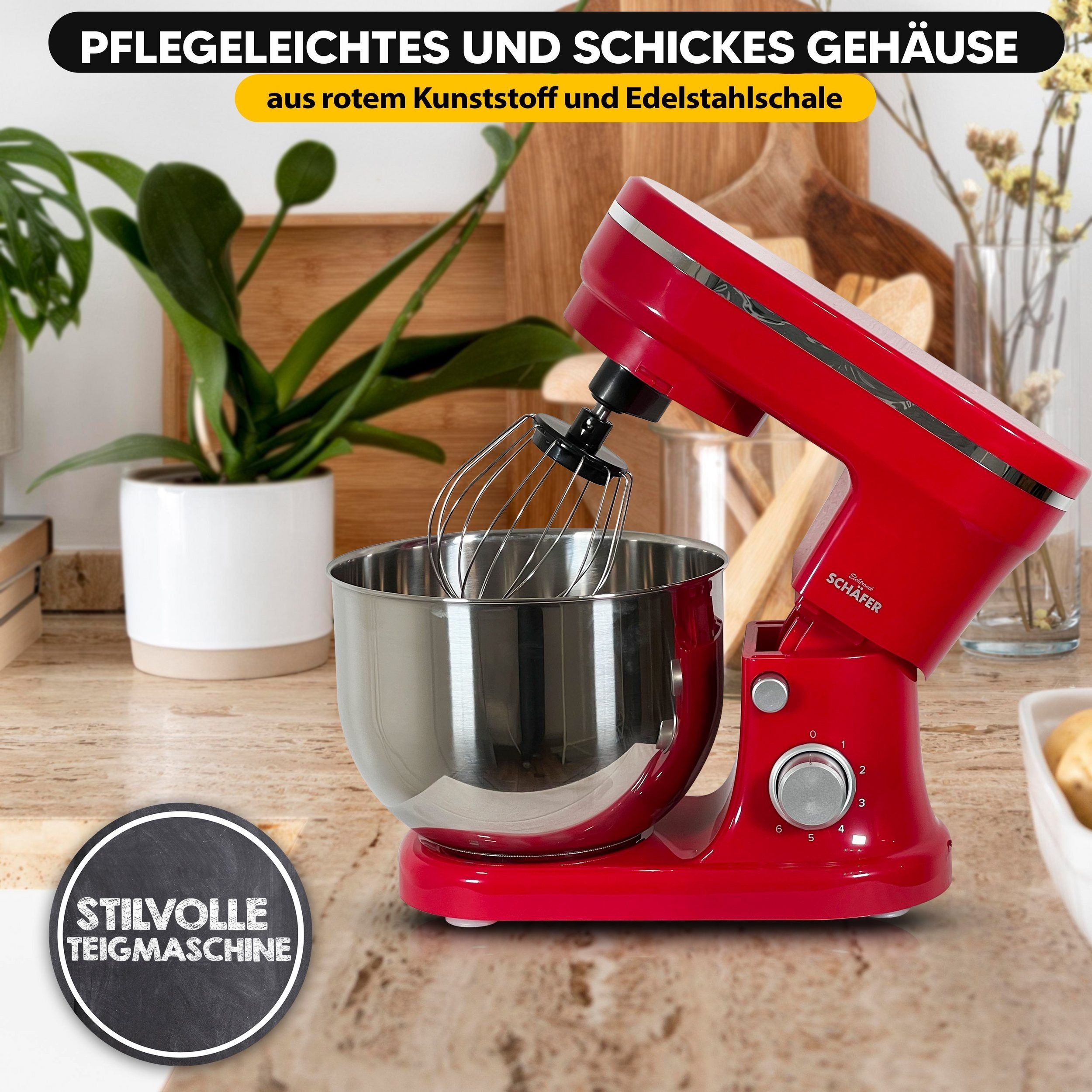 KESSMANN Schäfer Küchenmaschine 6 Stufen Edelstahl Schüssel Knetmaschine Rührgeräte & Mixer Küche, 1200,00 W, 5,00 l Schüssel, Inkl. Rührmaschine Knethaken Rührhaken Küchenmaschine für Teig Set