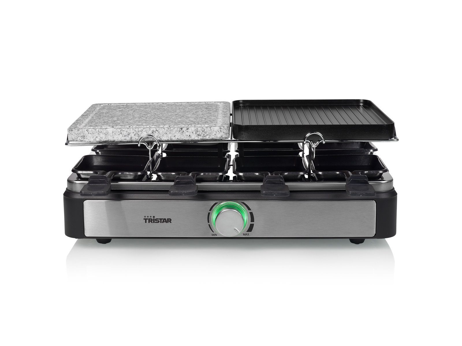 Tristar Raclette, 1400 W, Grill- & Steinplatte 5in1 Gerät Steingrill für 2-8 Personen Tischgrill