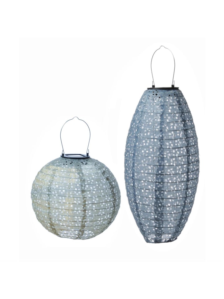 MARELIDA 2x LED Solar Lampion mit Blumenmuster H: 25cm/40cm in blau günstig kaufen onesize