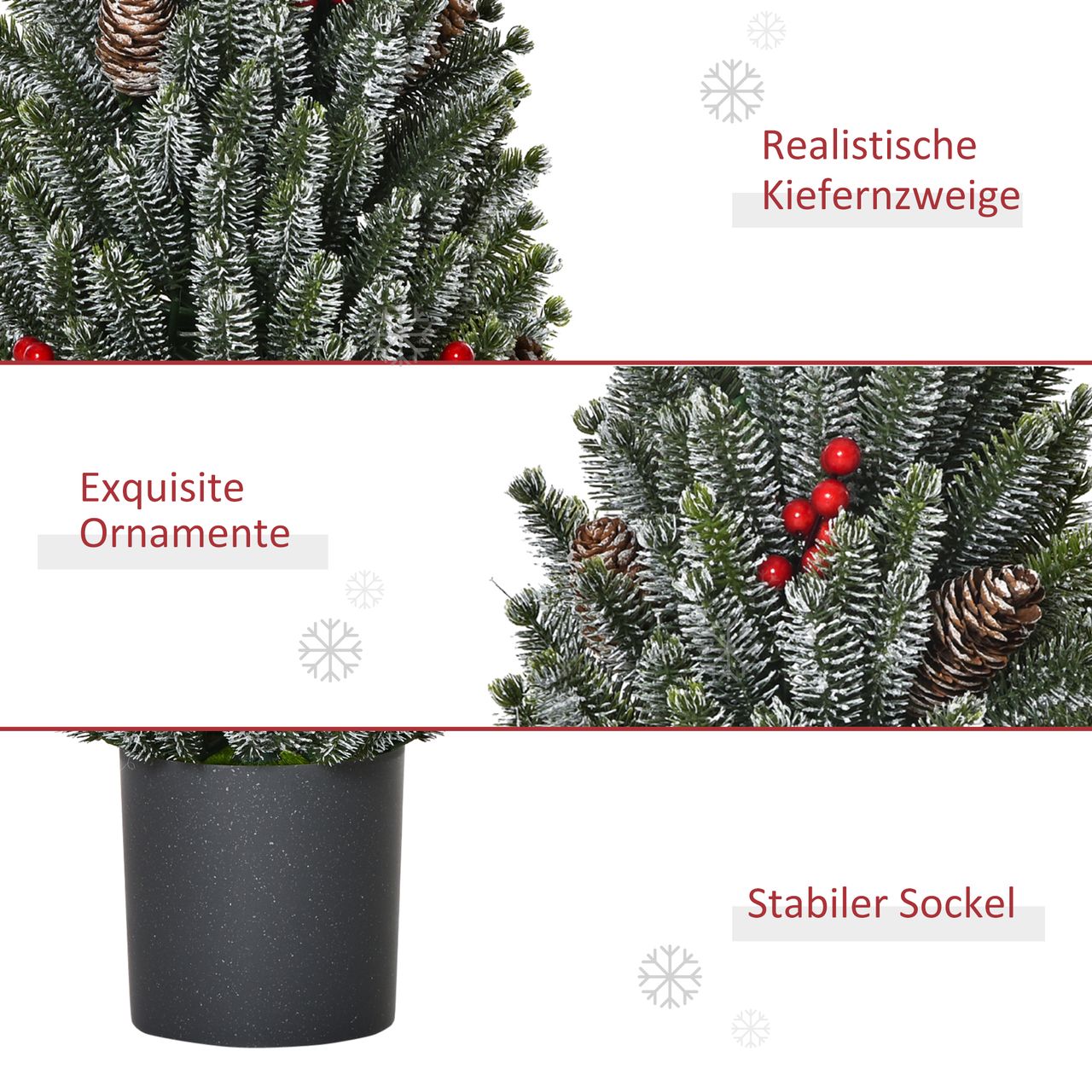 HOMCOM Künstlicher Weihnachtsbaum kleiner Tisch-Christbaum 170 Äste schneebedecktes Design einfacher Aufbau Christbaum mit Kunststoffsockel Beeren Tannenzapfen PE PVC Grün Ø27 x 47 cm