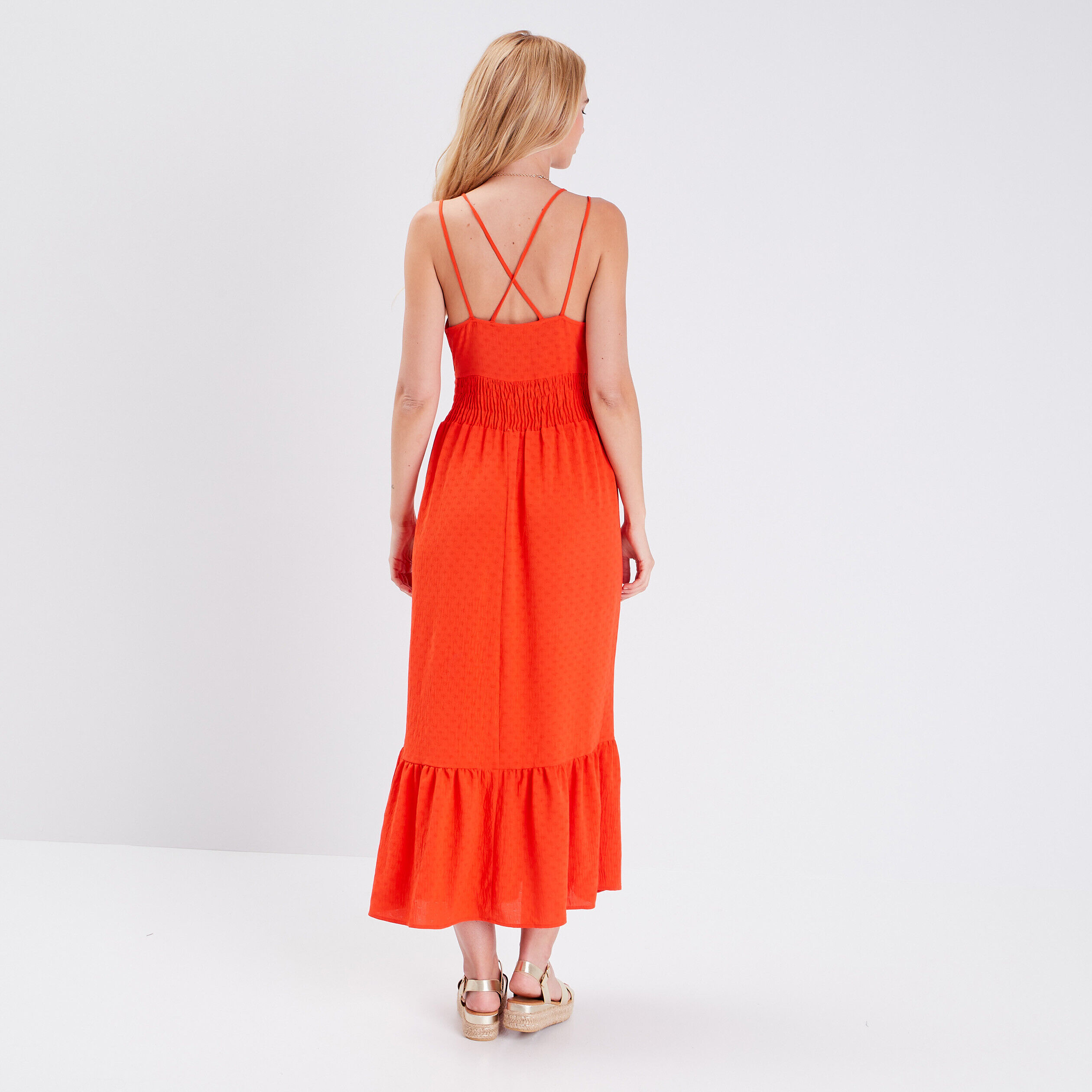 Robe longue évasée rouge femme | Cache Cache