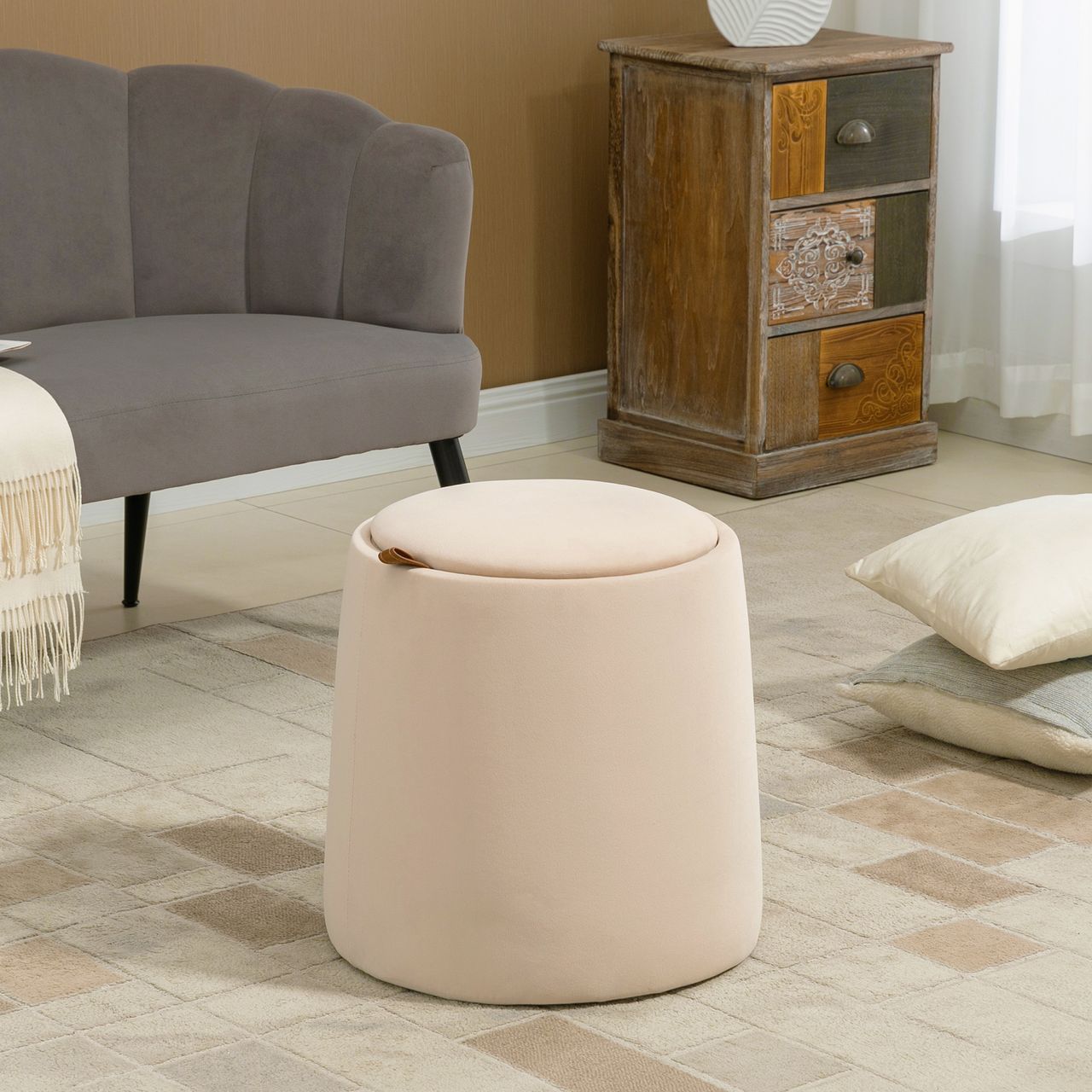 HOMCOM 2-in-1 Ottomane Sitzhocker inklusive Stauraum, abnehmbaren Deckel Beige