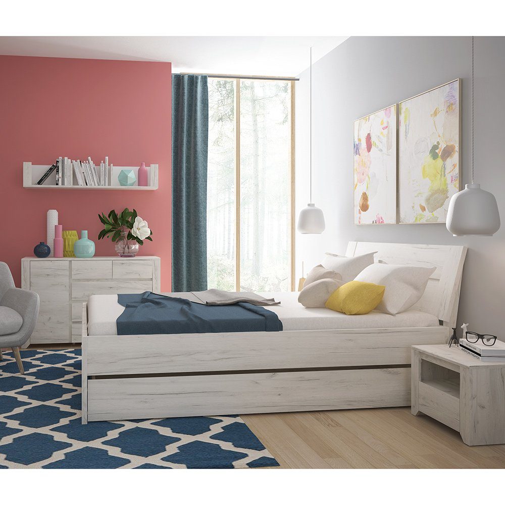 Lomadox Schlafzimmer-Set AMANTEA-129, (Spar-Set, 7-St), mit Bett 140x200cm, Craft Eiche weiß