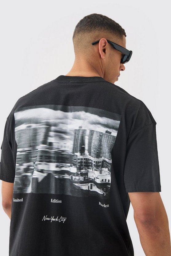 Oversized Extended Neck Photographic Back Print T-shirt