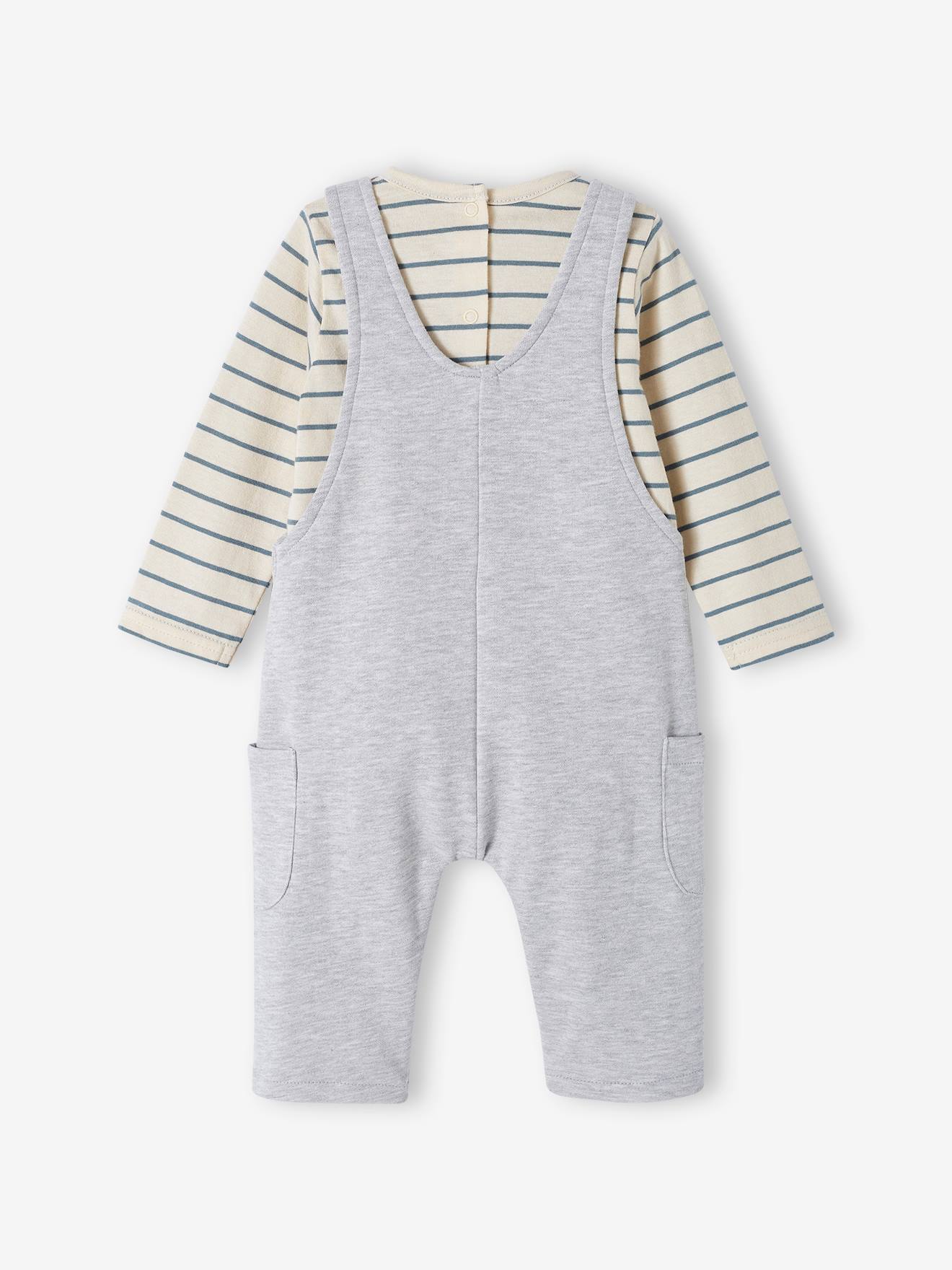 Vertbaudet Baby Set MON TRÉSOR: Shirt & Latzhose, personalisierbar Oeko-Tex - graublau