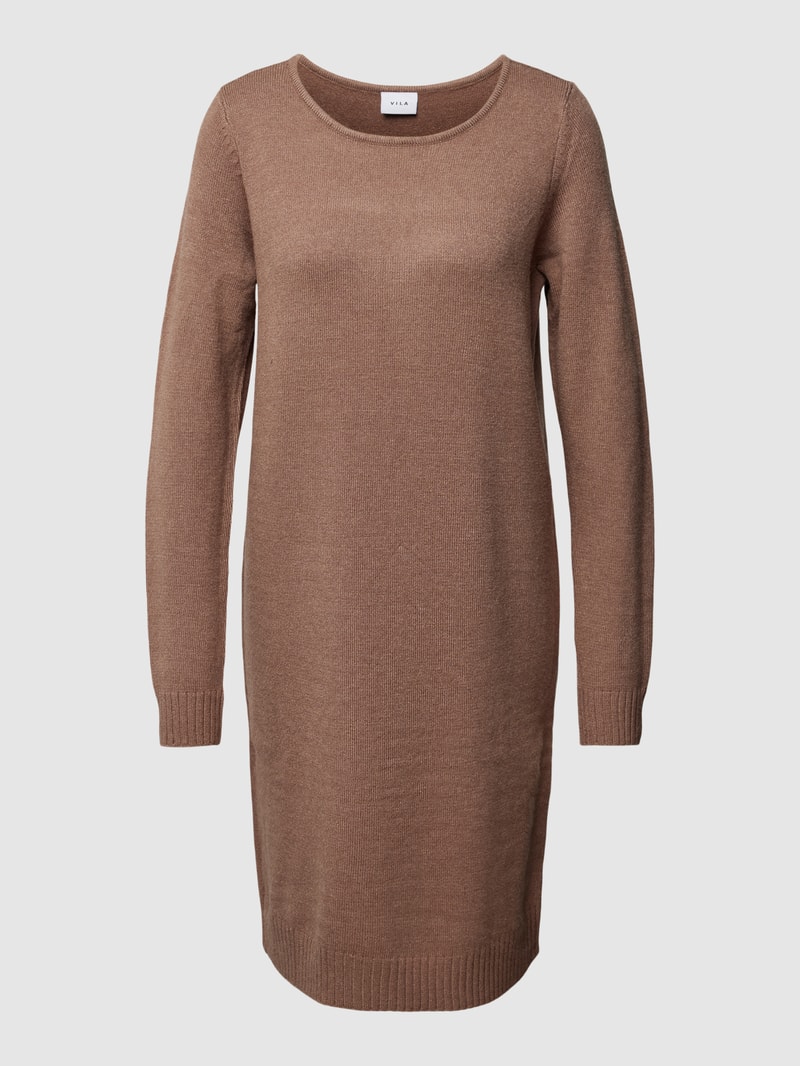 Strickkleid mit Rundhalsausschnitt in unifarbenem Design in taupe