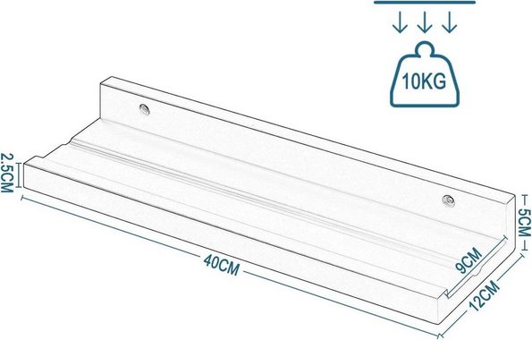 EUGAD Wandregal, Set 3-tlg., Schweberegal Weiß Bilderleiste aus MDF