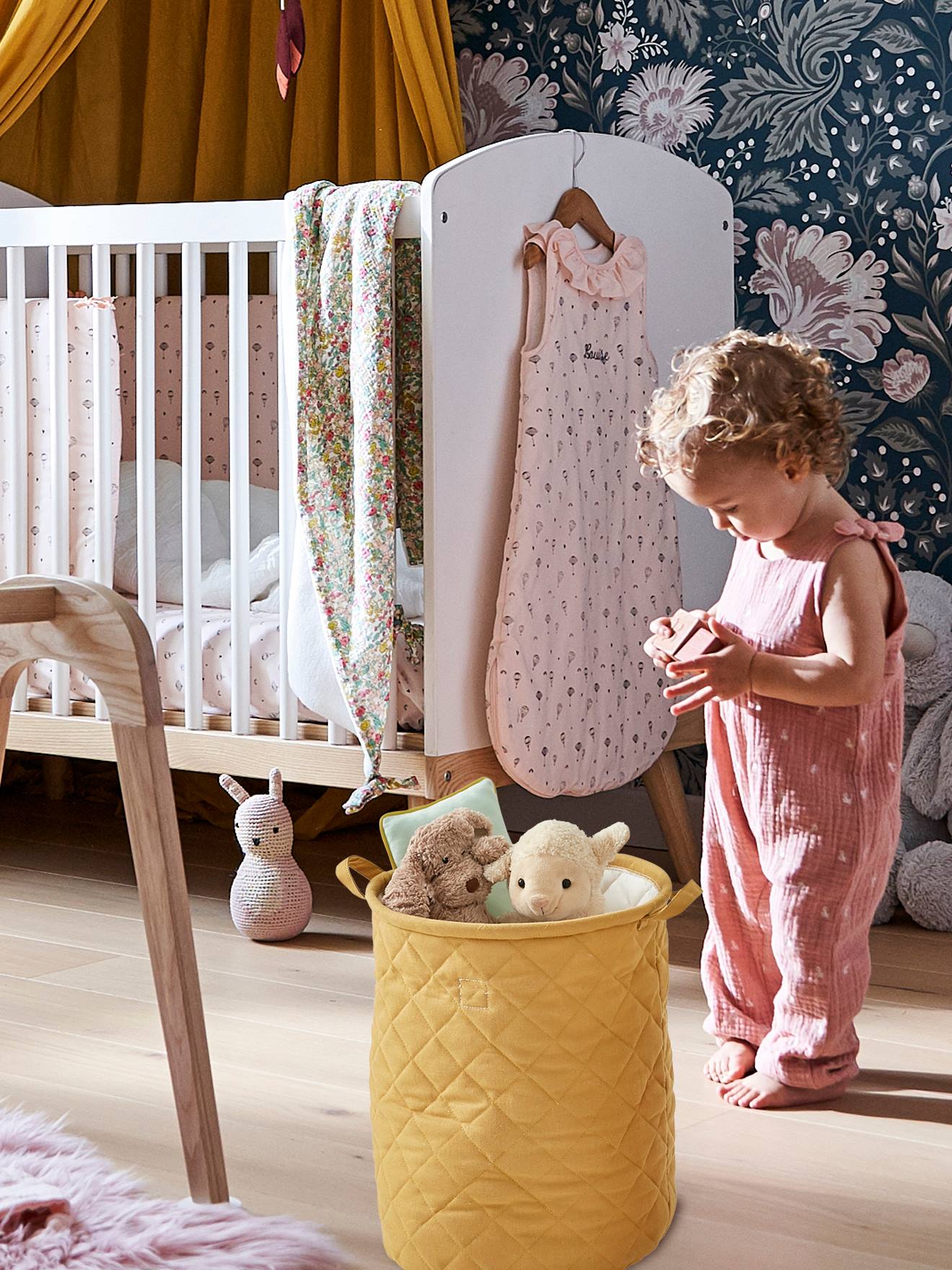 Vertbaudet Kinderzimmer Aufbewahrungskorb, gesteppt - senfgelb