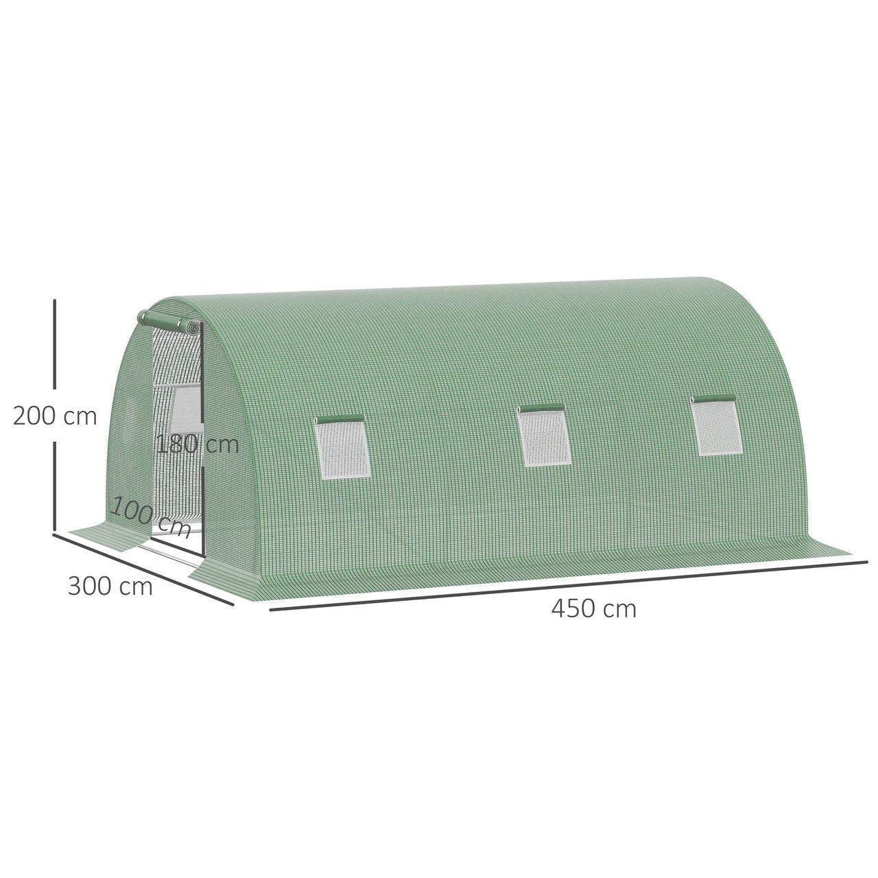 Outsunny Foliengewächshaus begehbares Polytunnel 4,5 x 3 m Dunkelgrün