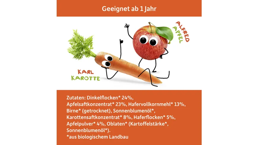 Freche Freunde Bio Getreideriegel Apfel & Karotte 4er-Pack 92 g