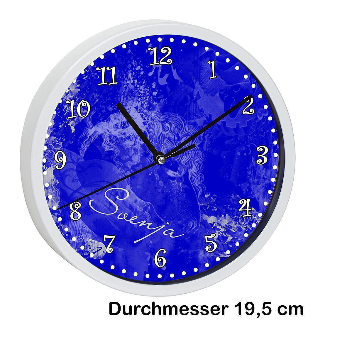 Kinder Wanduhr laufruhig personalisiert mit Name Traum Blau