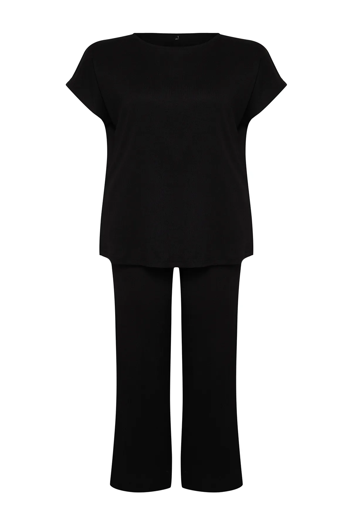 Trendyol Curve  Schwarzes T-Shirt-Hosen-Set aus gestricktem Oberteil und Unterteil TBBSS24CP00003
