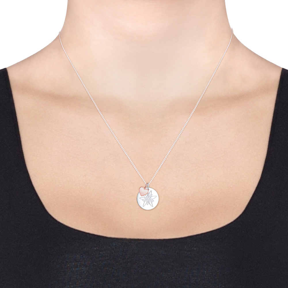 Elli Elli Collier Edelweiss Herz Anhänger Bi-Color 925 Silber Bijoux