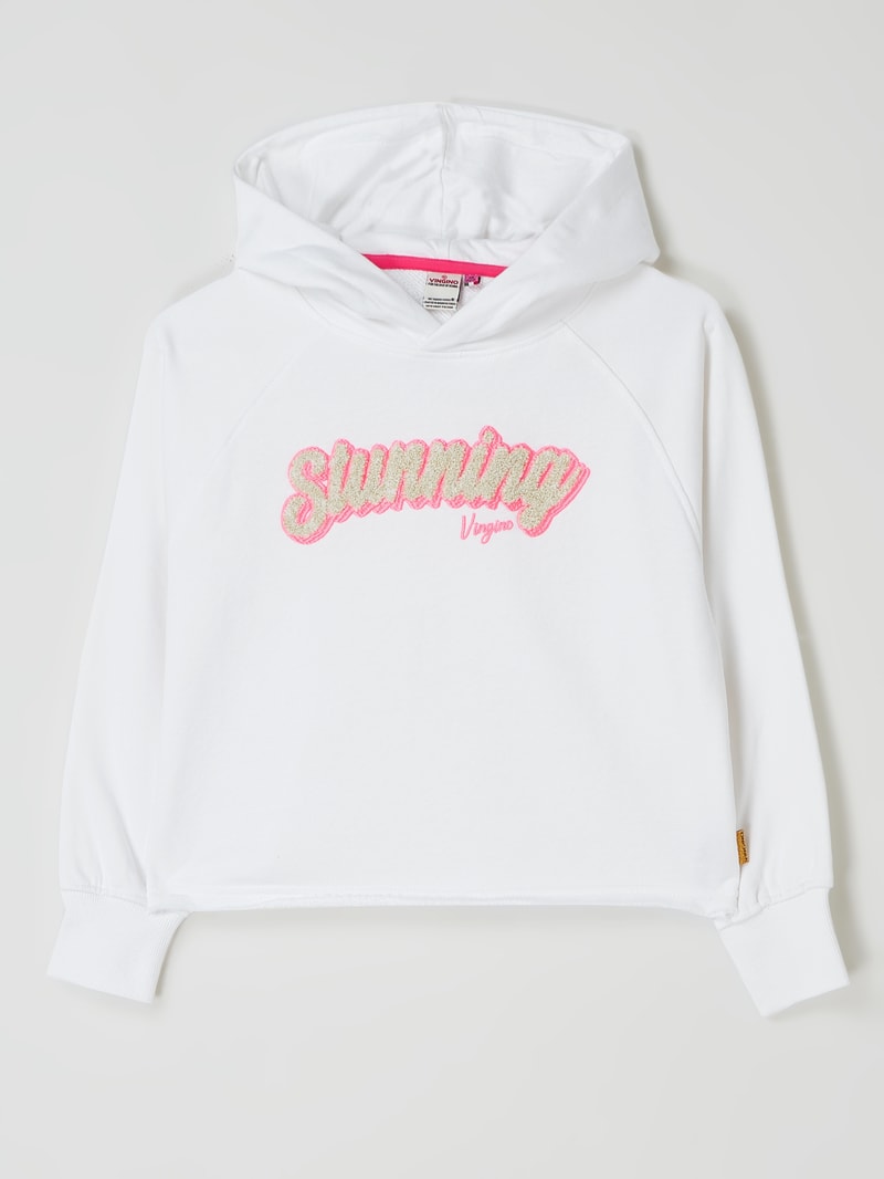 Boxy Fit Hoodie mit Stickerei Modell 'Nonny' in weiß