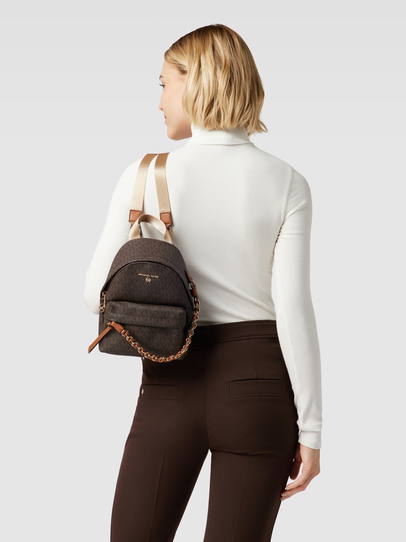 Rucksack mit Allover-Logo Modell 'SLATER' in dunkelbraun