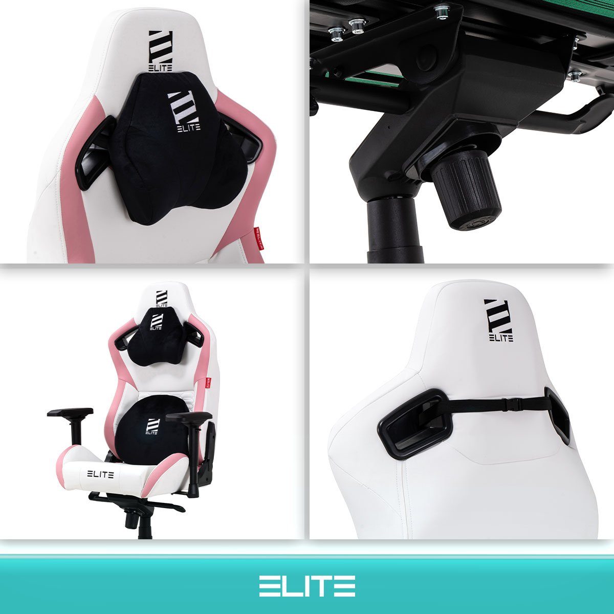 ELITE Gaming Gaming-Stuhl verstellbarer Profi Gamingstuhl ELITE Mercenary inkl. 4D-Armstützen (Drehstuhl inkl. Kopf- und Lendenwirkbelkissen (Alcantara-Optik), bis 150 kg, klappbare Rückenlehne - bis zu 135° neigbar, Home Office geeignet, Sicherheits