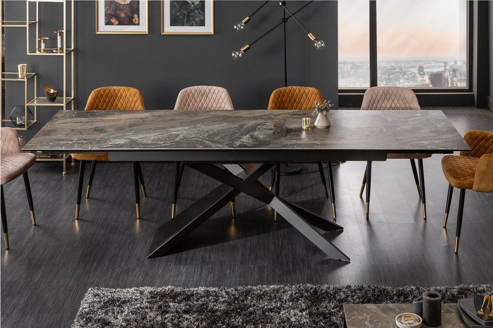 riess-ambiente Esstisch EUPHORIA 180-220-260cm taupe / schwarz, Keramik · ausziehbar · Marmor-Optik · Industrial Design