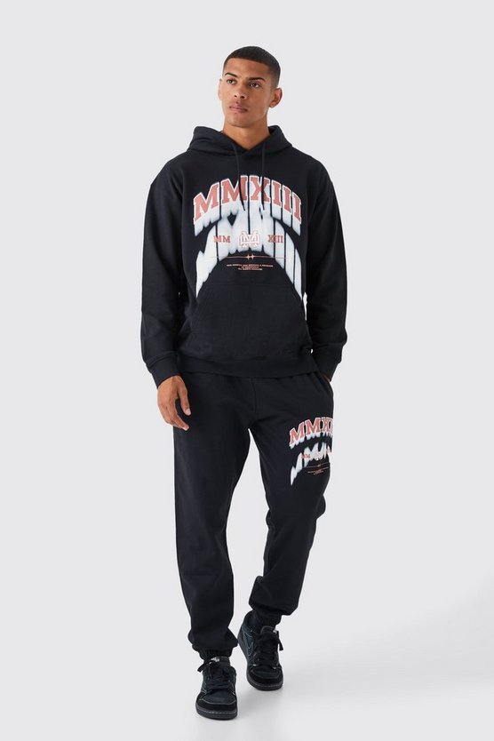 Oversize Trainingsanzug mit Kapuze und Print