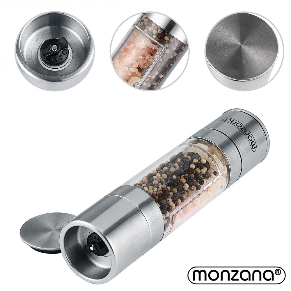 monzana Gewürzmühle, Salz und Pfeffermühle Edelstahl Manuell Gewürzmühle 2in1