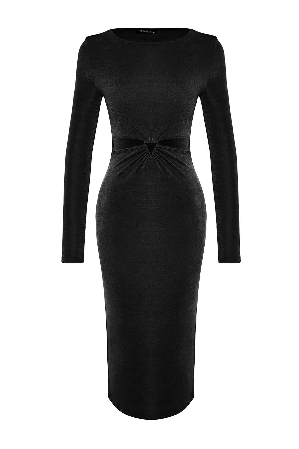 Trendyol Collection  Schwarzes, figurbetontes, gestricktes Kleid mit Fenster-/Ausschnittdetails TPRAW24EL00061