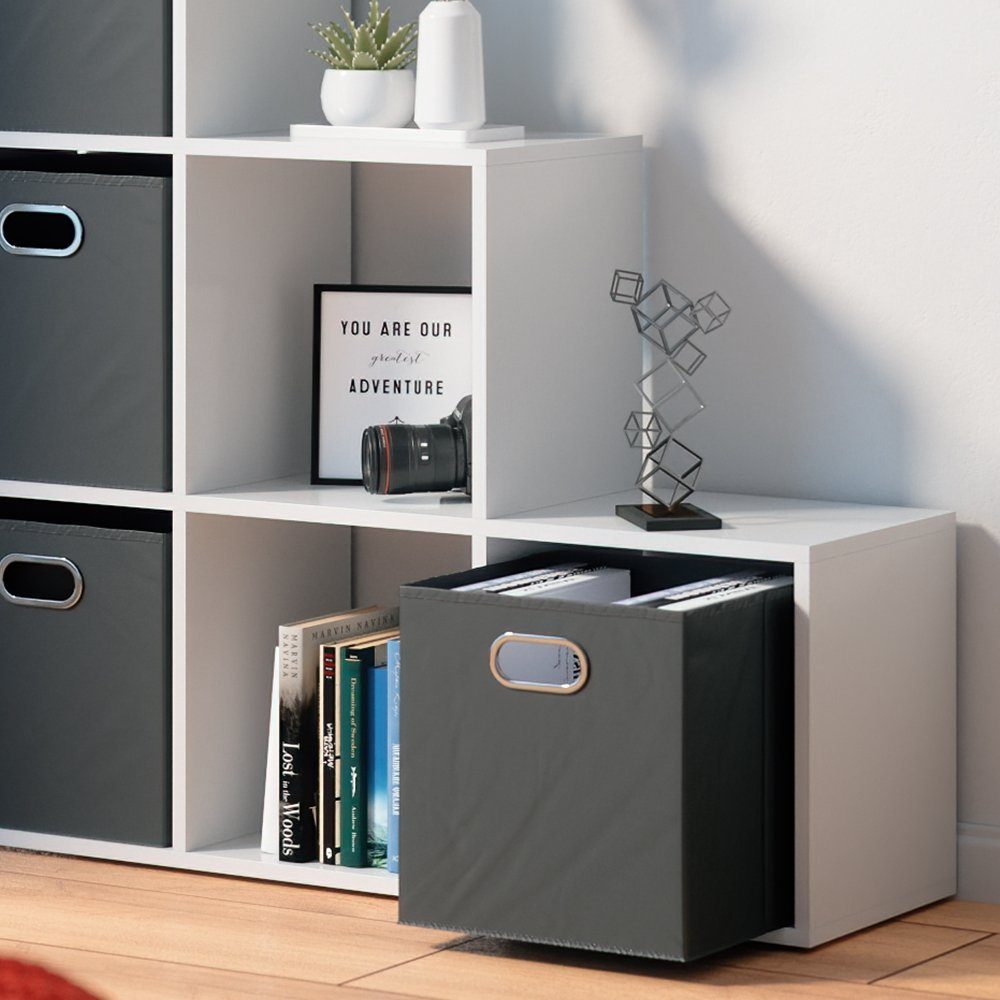 Vicco Raumteilerregal Treppenregal Bücherregal 6 Fächer Weiß + Faltboxen Anthrazit